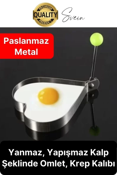 Paslanmaz Metal Kalp Şeklinde Omlet Krep Kalıbı Özel Model Uzun Ömürlü Yanmaz Yapışmaz Portatif