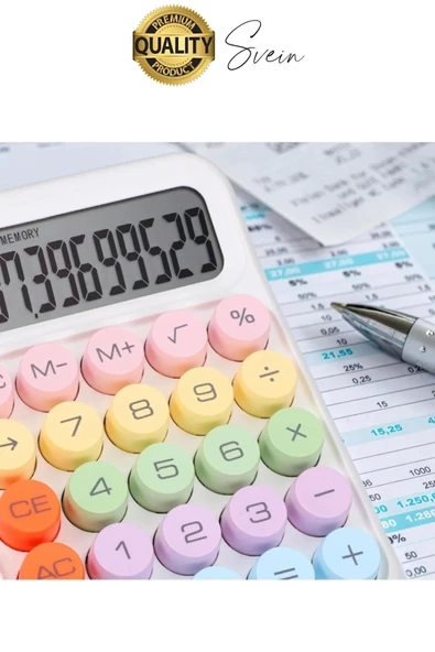 4 Fonksiyonlu Renkli Hesap Makinesi 12 Haneli Yuvarlak Tuşlu Şirin Masaüstü Ofis Kompakt - 5