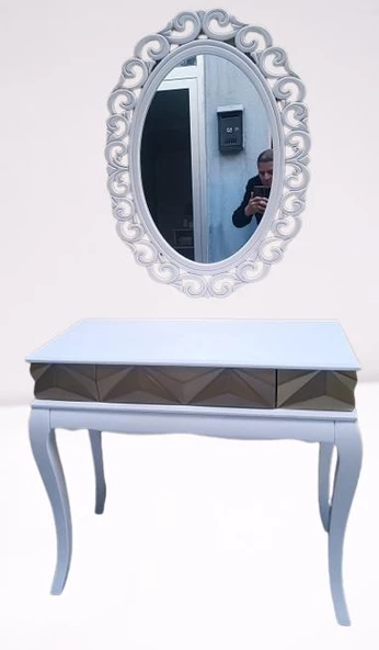 Dresuar Piramit Model 90520 Kayın Lükens Ayak Nakış Ayna Piramit Tabla Gold Beyaz - Resim 6