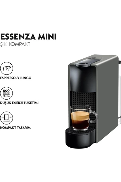 Nespresso C35 Grey Essenza Mini Gri Kahve Makinesi ve Süt köpürtücü Aksesuar - 2