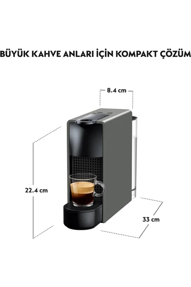 Nespresso C35 Grey Essenza Mini Gri Kahve Makinesi ve Süt köpürtücü Aksesuar - 3