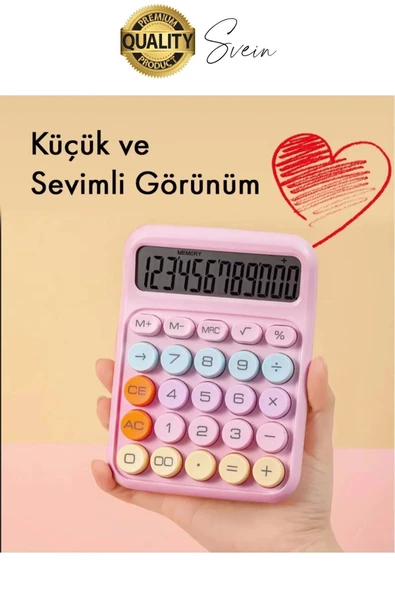 4 Fonksiyonlu Renkli Hesap Makinesi 12 Haneli Yuvarlak Tuşlu Şirin Masaüstü Ofis Kompakt - 3