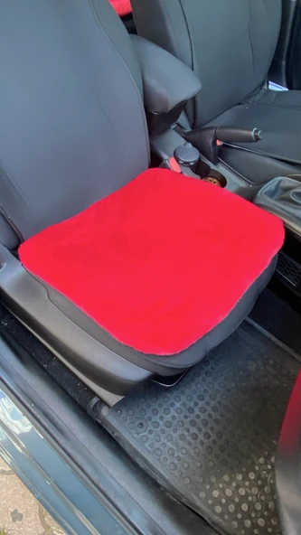 Yumuşak Tüylü Peluş Serme Oto Koltuk Koruyucu Minder Ön Arka Kırmızı - 2