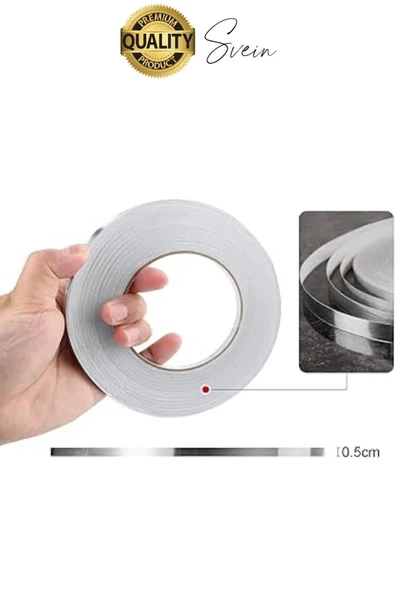 Premium Kendinden Yapışkanlı Gri Gümüş Renk Fayans Derz Arası İzolasyon Bandı Dekoratif Bant 0,5 cm - 5