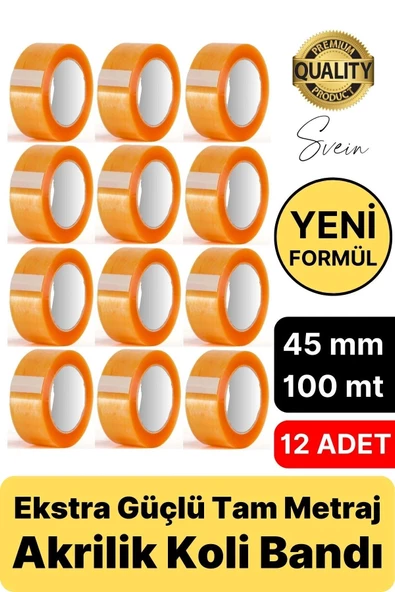 Ekstra Güçlü Yeni Formül 12 Adet 45 mm x 100 mt Koli Bandı Şeffaf Dayanıklı Bant Taşınma Ambalaj