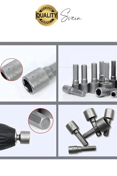 Premium 9 Parça Dayanıklı Somun Sökücü Sıkma Bits Lokma Seti Adaptör Matkap Ucu Altıgen Vidalama - 6