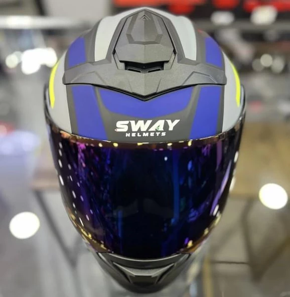 Sway 912 Full Face İridyum Vizör Çene Açılır Motosiklet Kaskı XL Beden B1 Blue+1 Şeffaf Vizör Hediye - 3