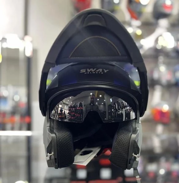 Sway 912 Full Face İridyum Vizör Çene Açılır Motosiklet Kaskı XL Beden B1 Blue+1 Şeffaf Vizör Hediye - 7