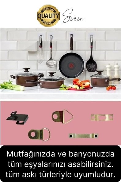 6 Adet Süper Güçlü Kendinden Yapışkanlı Tutunabilen Çok Amaçlı Çerçeve Tablo Banyo Duş Mutfak Askı - 5