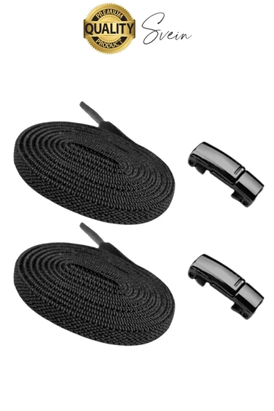 Yeni Mıknatıslı Metal Tak Bırak Elastik Siyah Akıllı Kilitli Bağcık Spor Ayakkabı Bağcığı 100 cm - 8