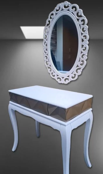 Dresuar Piramit Model 90520 Kayın Lükens Ayak Nakış Ayna Piramit Tabla Gold Beyaz - Resim 5