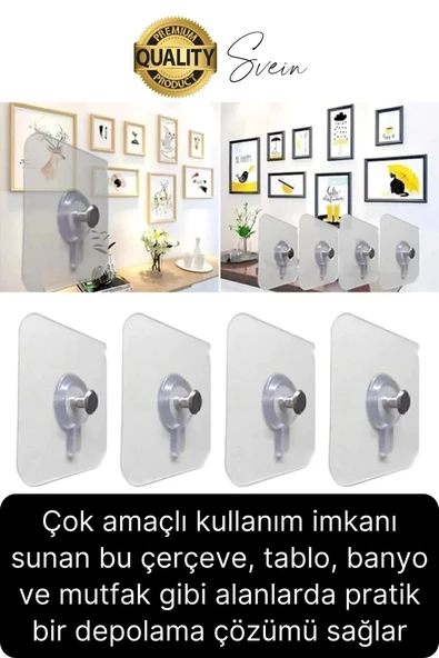 1 Adet Süper Güçlü Kendinden Yapışkanlı Tutunabilen Çok Amaçlı Çerçeve Tablo Banyo Duş Mutfak Askı - 2