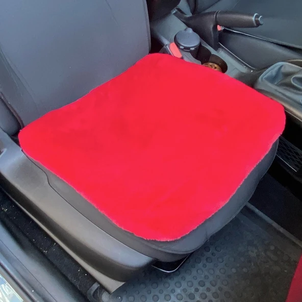 Yumuşak Tüylü Peluş Serme Oto Koltuk Koruyucu Minder Ön Arka Kırmızı - 6