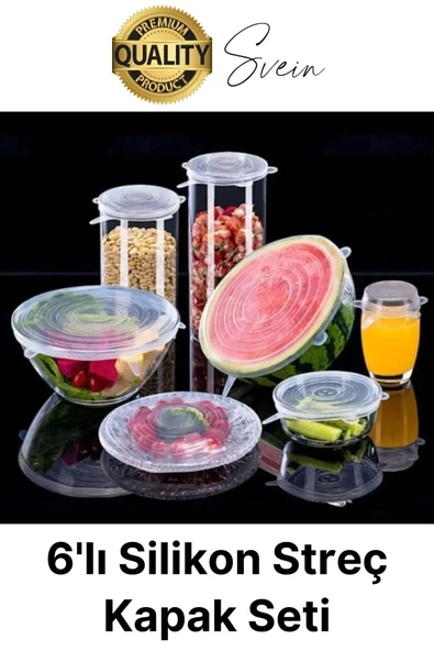 Sızdırmaz 6'lı Silikon Kase Kavanoz Kapatma Kapak Seti Esnek Uyumlu Yırtılmaz Streç Saklama Kabı