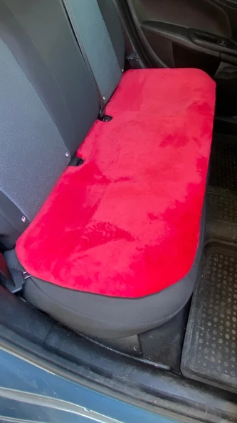 Yumuşak Tüylü Peluş Serme Oto Koltuk Koruyucu Minder Ön Arka Kırmızı - 4
