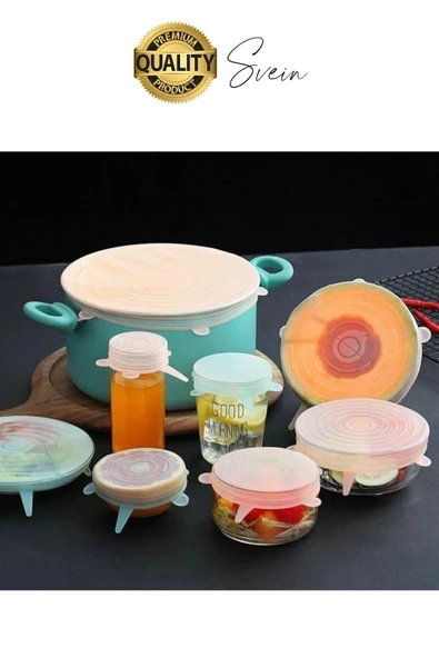 Sızdırmaz 6'lı Silikon Kase Kavanoz Kapatma Kapak Seti Esnek Uyumlu Yırtılmaz Streç Saklama Kabı - 6