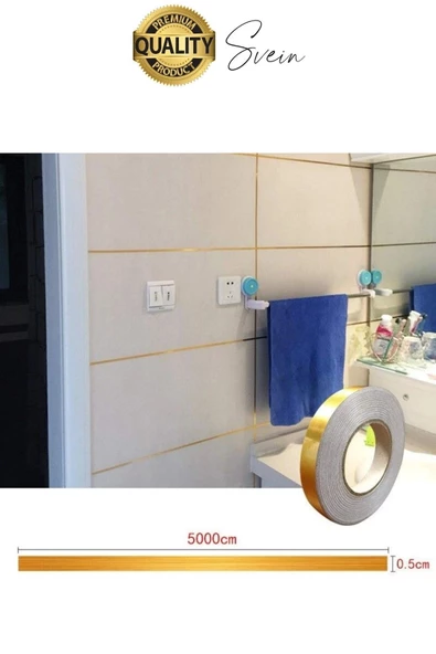 Premium Kendinden Yapışkanlı Gold Sarı Renk Fayans Derz Arası İzolasyon Bandı Dekoratif Bant 0,5 cm - 2