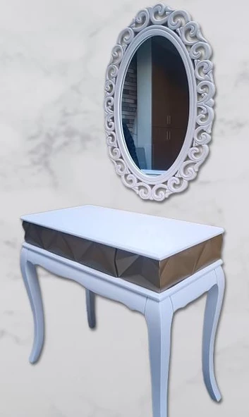 Dresuar Piramit Model 90520 Kayın Lükens Ayak Nakış Ayna Piramit Tabla Gold Beyaz - Resim 4