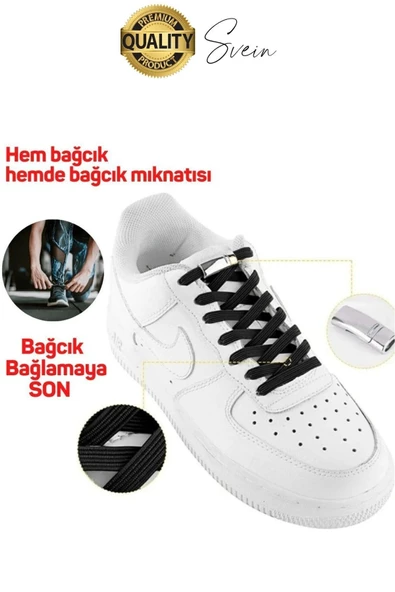 Yeni Mıknatıslı Metal Tak Bırak Elastik Siyah Akıllı Kilitli Bağcık Spor Ayakkabı Bağcığı 100 cm - 3