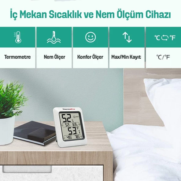 ThermoPro TP50 Termometre İç Mekan Dijital Isı ve Nem Ölçer - 3 Adet - 5