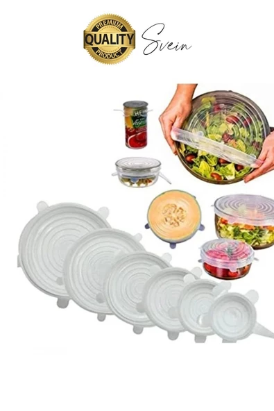 Sızdırmaz 6'lı Silikon Kase Kavanoz Kapatma Kapak Seti Esnek Uyumlu Yırtılmaz Streç Saklama Kabı - 7