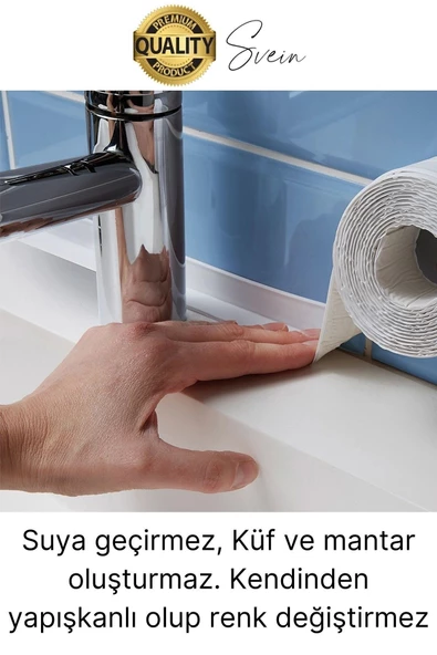 Ekstra Kalın 3.35 mt Banyo Küvet Duşakabin Mutfak Tezgah Lavabo Su Sızdırmaz Kenar Bandı Beyaz Bant - 3