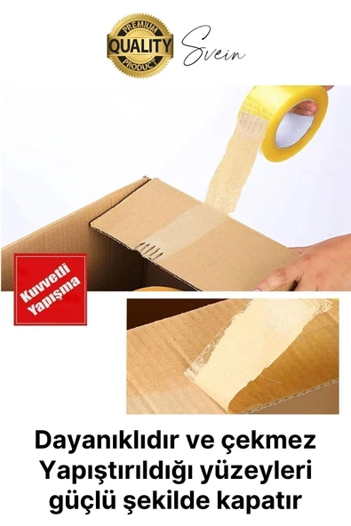 Ekstra Güçlü Yeni Formül 12 Adet 45 mm x 100 mt Koli Bandı Şeffaf Dayanıklı Bant Taşınma Ambalaj - 4