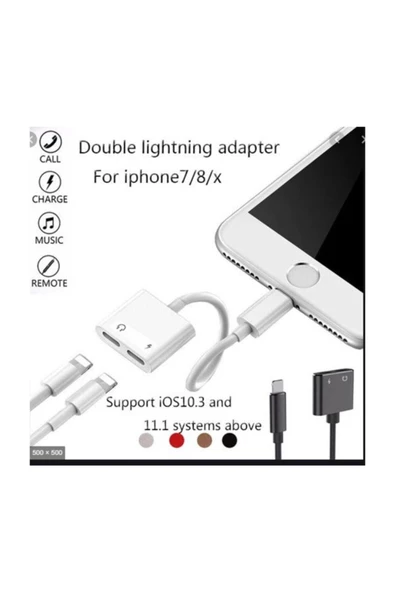 Rowen Apple Iphone / Ipad Ikili Şarj Kulaklık Ses Girişi Ve Adaptör Kablosu Beyaz 2 In 1 - 4
