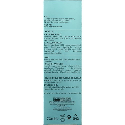 L'Oreal Paris Nem Terapisi Aloe Vera Suyu Kuru Ve Hassas Ciltler Krem 70 Ml - 5