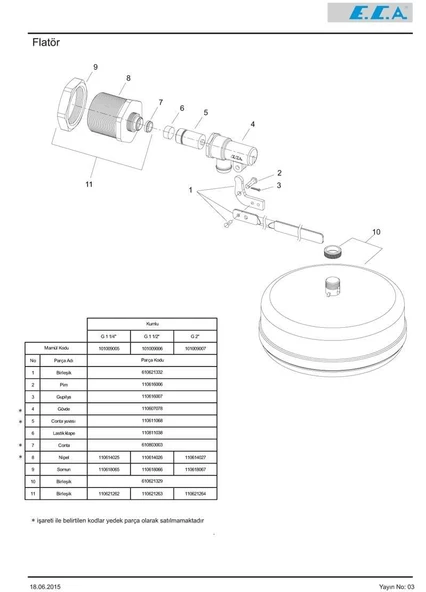 ECA 1-1/4'' DEPO ŞAMANDIRASI FLATÖR 101009005 - Resim 2