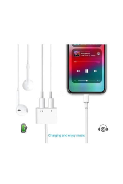 Rowen Apple Iphone / Ipad Ikili Şarj Kulaklık Ses Girişi Ve Adaptör Kablosu Beyaz 2 In 1 - 3