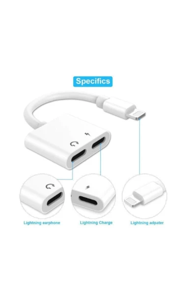 Rowen Apple Iphone / Ipad Ikili Şarj Kulaklık Ses Girişi Ve Adaptör Kablosu Beyaz 2 In 1 - 2