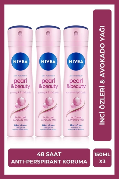 Nivea Kadın Sprey Deodorant Pearl&Beauty 150ml, 48 Saat Anti-perspirant Koruma, X3 Adet ürün görseli