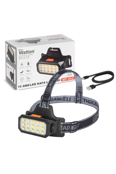 Watton 15 Ledli Sarı / Beyaz Şarjlı Kafa Lambası Wt-652