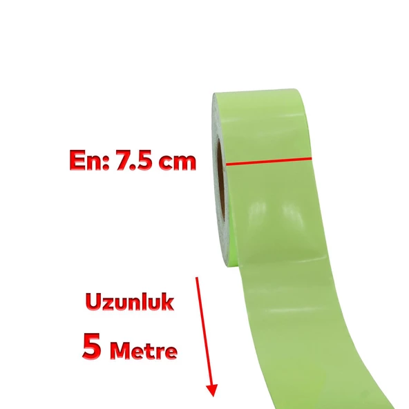 Gece Parlayan Fotolümen 7.5cm Yeşil Reflektörlü Fosforlu Reflektif Düz Şerit Bant İkaz Bandı 5 Metre - 2