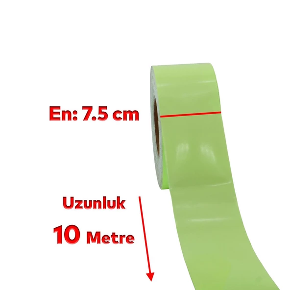 Gece Parlayan Fotolümen 7.5 cm Yeşil Reflektörlü Fosforlu Reflektif Düz Şerit Bant 10 Mt İkaz Bandı - 2