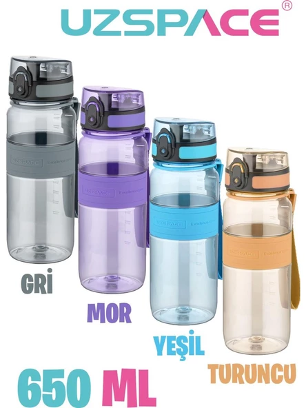 Uzspace 650 ML Kaydırmaz Gövde Taşıma Askılı Tritan Su Matarası Mavi - 3