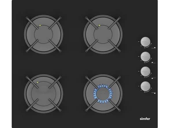 Simfer 3500 4 Gözü Gazlı 60 cm Siyah Cam Ankastre Ocak