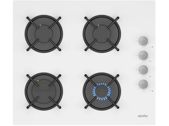 Simfer 3507 4 Gözü Gazlı 60 cm Beyaz Cam Ankastre Ocak