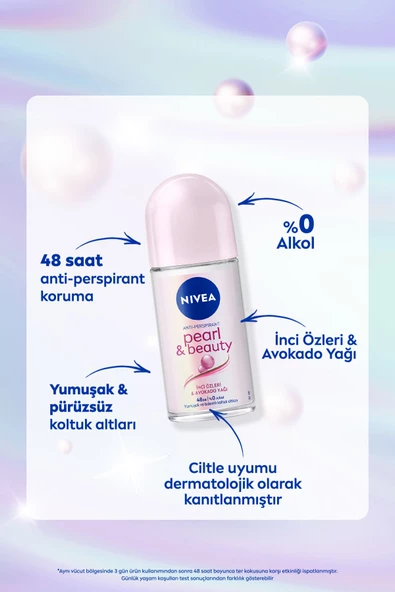 Nivea Kadın Roll-on Deodorant Pearl&Beauty 50ml, 48 Saat Anti-perspirant Ter Koruması, X3 Adet - Resim 4