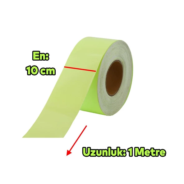 Gece Parlayan Fotolümen En 10 cm Reflektörlü 1 Mt İkaz Yeşil Fosforlu Reflektif Düz Şerit Bant - 2