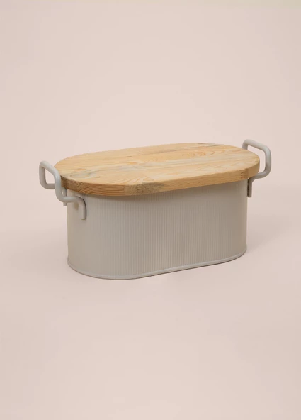 The Mia Stripe Ahşap Kapaklı Ekmek Saklama Kutusu Bej 40x22x18 cm - 3
