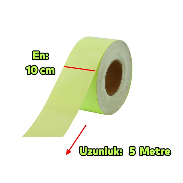 Gece Parlayan Fotolümen En 10 cm Reflektörlü 5 Metre İkaz Yeşil Fosforlu Reflektif Düz Şerit Bant - 2