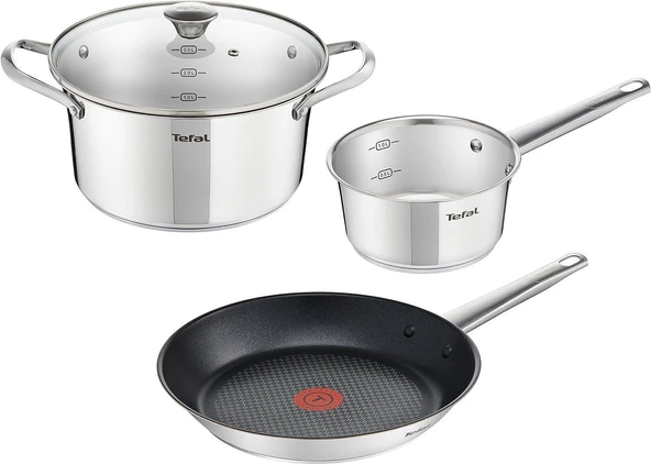 Tefal Simpleo B815S4 Tencere ve Tava Seti, 4 Parça, Paslanmaz Çelik/siyah, 49.1 x 35.3 x 13.3 cm