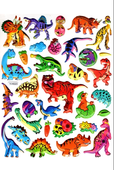 Sticker Kabartmalı Yaldızlı Stiker Çıkartma Etiket (YH023)-19x23 cm- Dinozor Dinazor