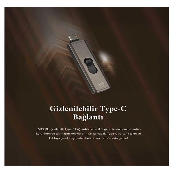 Transcend TS512GESD330C 512GB Type-C Gizlenebilir Başlıklı Taşınabilir Metal Kasa SSD - 5