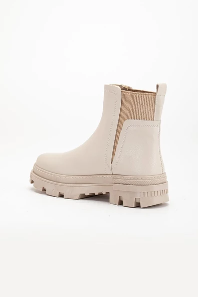 Kadın Bot Bej Kalın Taban Boğaz Elastik Bağsız - Resim 5