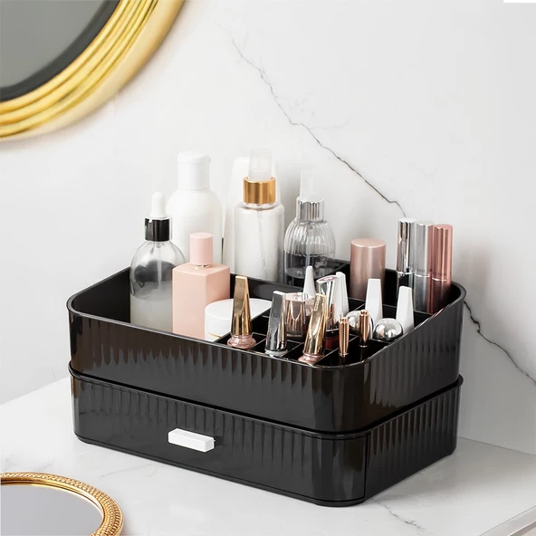 Porsima 0619 Çekmeceli Takı Organizeri Makyaj Düzenleyici Makyaj Kutusu Çekmeceli Takı Bijuteri Mücevher Kutusu Siyah - Resim 5