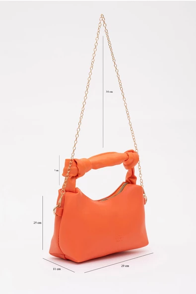 Shaka Turuncu Shk24 Soft Deri Düğüm Detaylı Zincir Askılı El Ve Omuz Çantası U:14 E:22 G:8 Cm - 2