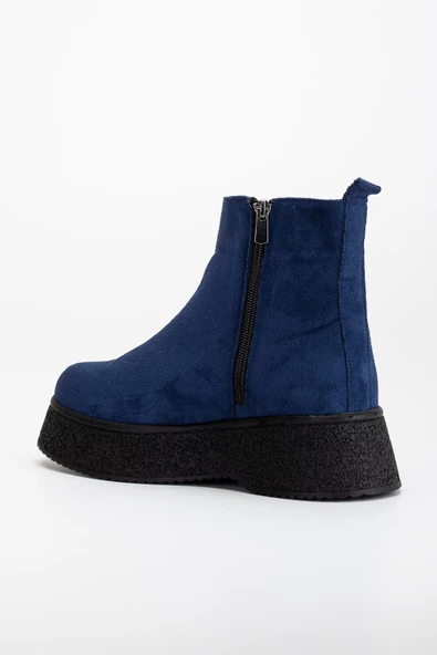Kadın Bot Lacivert Kalın Taban Süet Bağsız Yüzüdüz - Resim 5